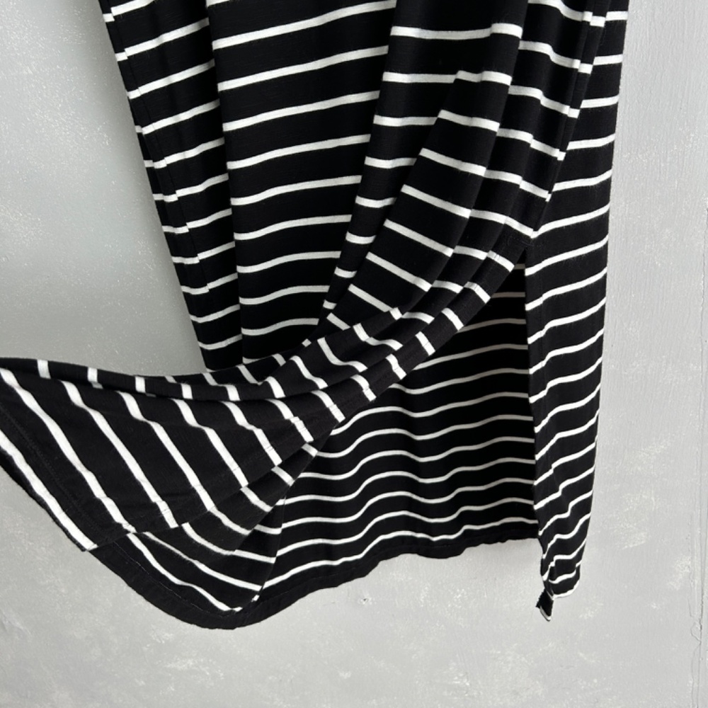 White House Black Market size L easy t-shirt midi dress black white striped - Picture 6 of 10